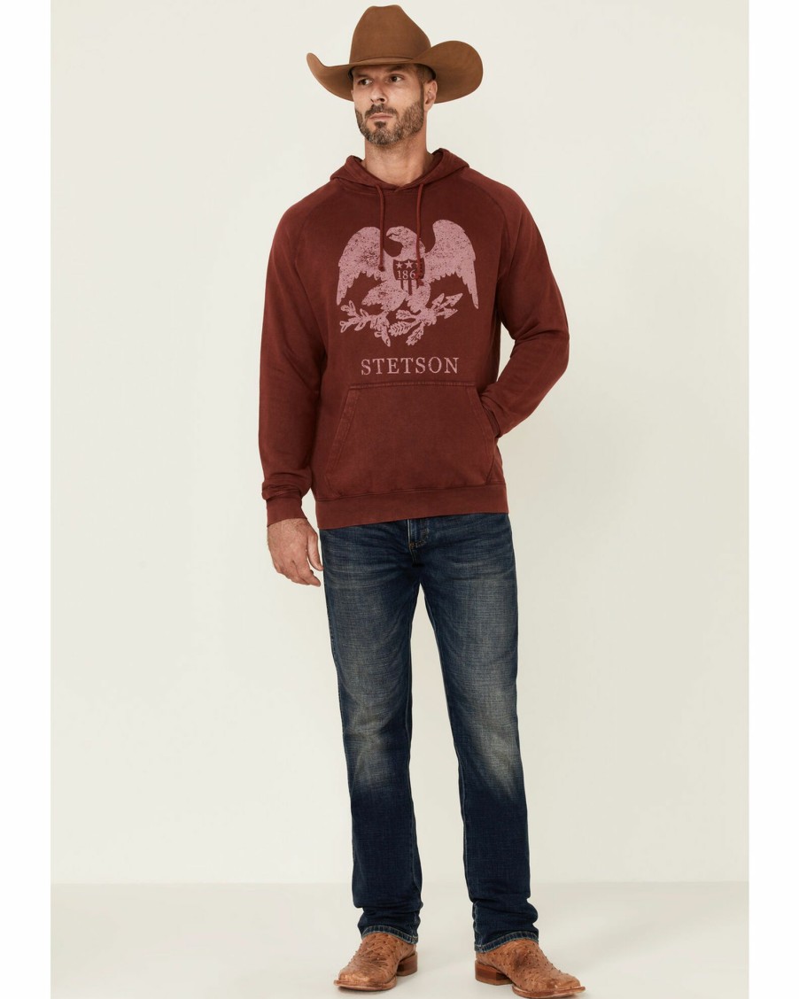 Sweatshirt * | Stetson Men'S Red Mineral Wash Distressed Eagle Graphic Hooded Sweatshirt Blue