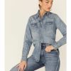 Shirt * | Stetson Women'S Light Denim Embellished Back Long Sleeve Snap Western Shirt Blue