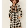 Dress * | Stetson Women'S Buffalo Plaid Collared Shirt Dress White