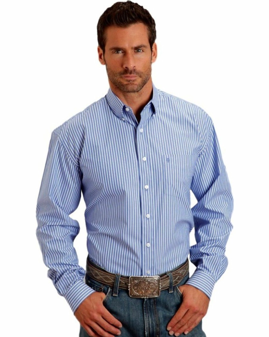 Shirt * | Stetson Men'S Open One Pocket Striped Long Sleeve Shirt Blue