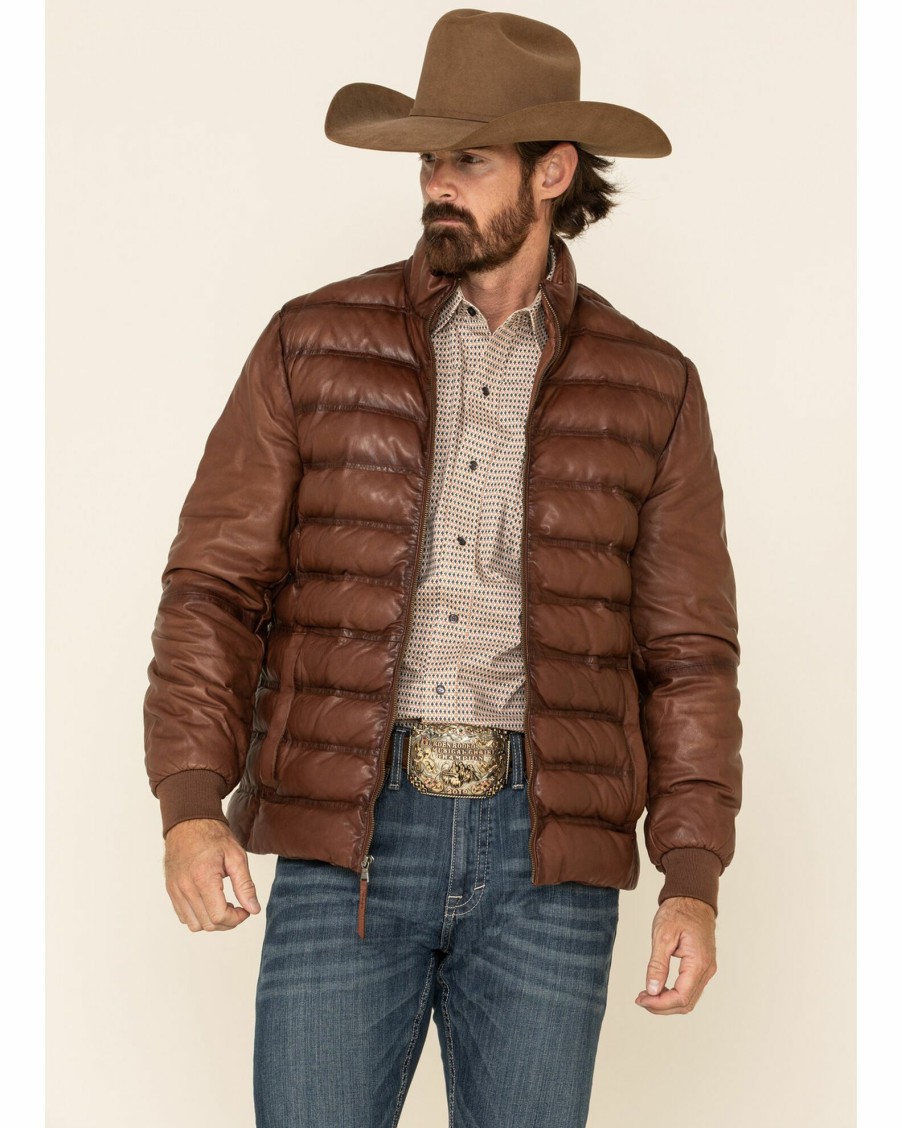 Jacket * | Stetson Men'S Novelty Solid Smooth Puffy Leather Jacket Brown