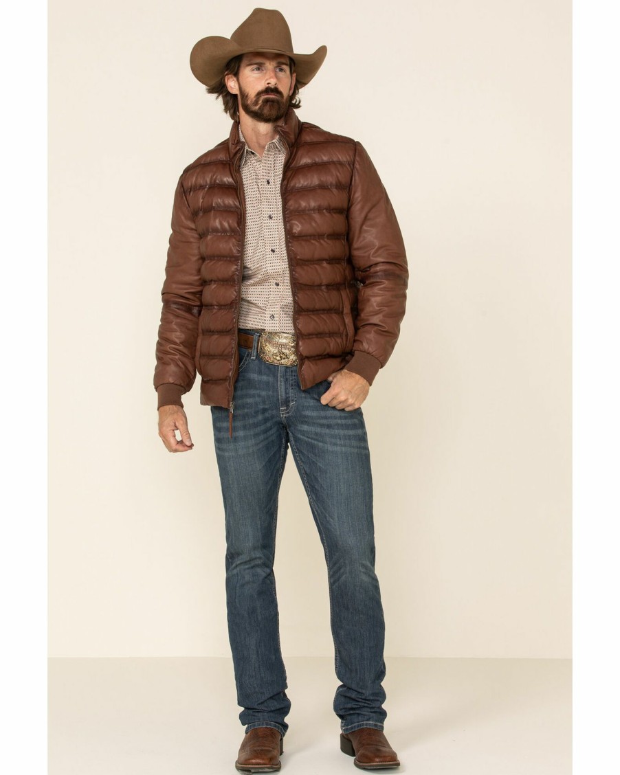 Jacket * | Stetson Men'S Novelty Solid Smooth Puffy Leather Jacket Brown