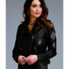 Jacket * | Stetson Women'S Embroidered Motorcycle Leather Jacket Black