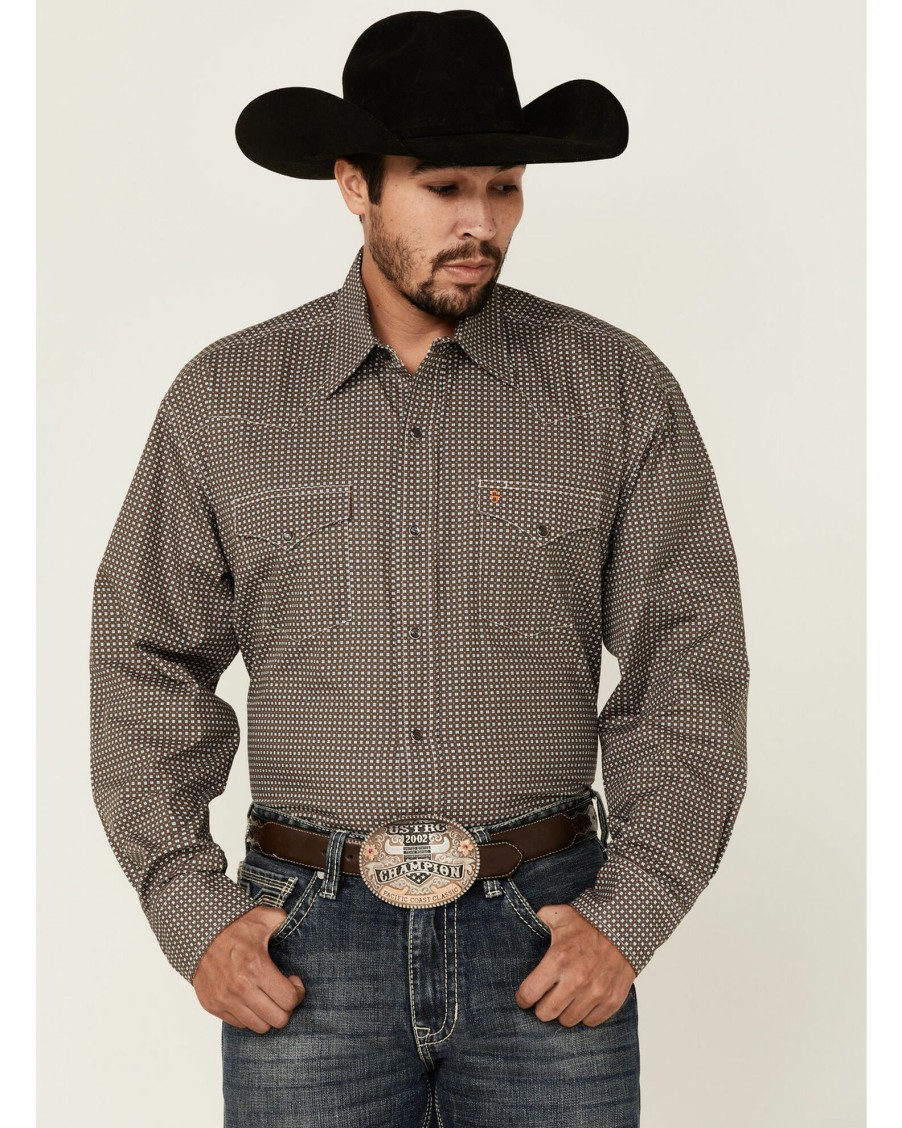 Shirt * | Stetson Men'S Dash & Dot Geo Print Long Sleeve Button-Down Western Shirt Grey