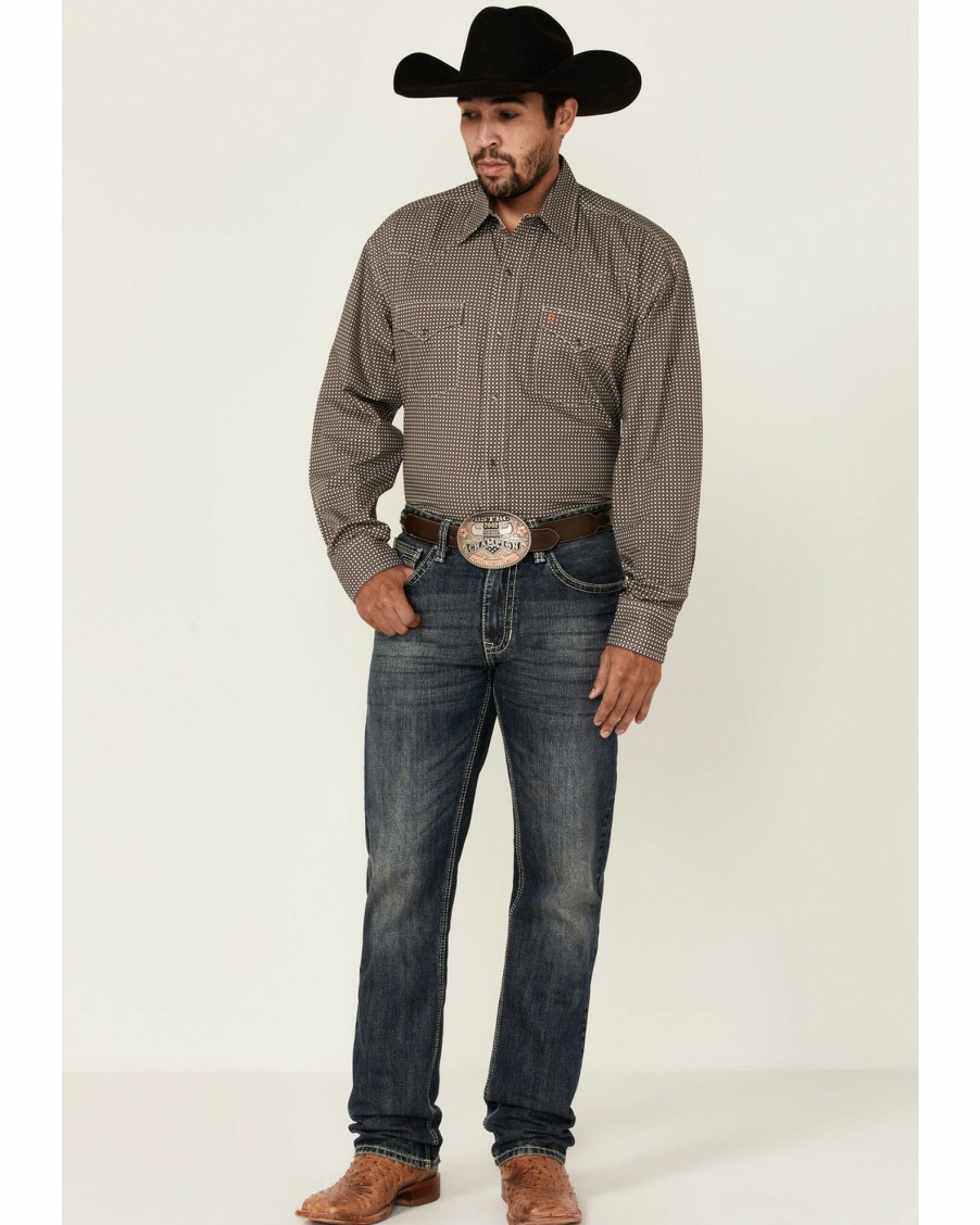 Shirt * | Stetson Men'S Dash & Dot Geo Print Long Sleeve Button-Down Western Shirt Grey