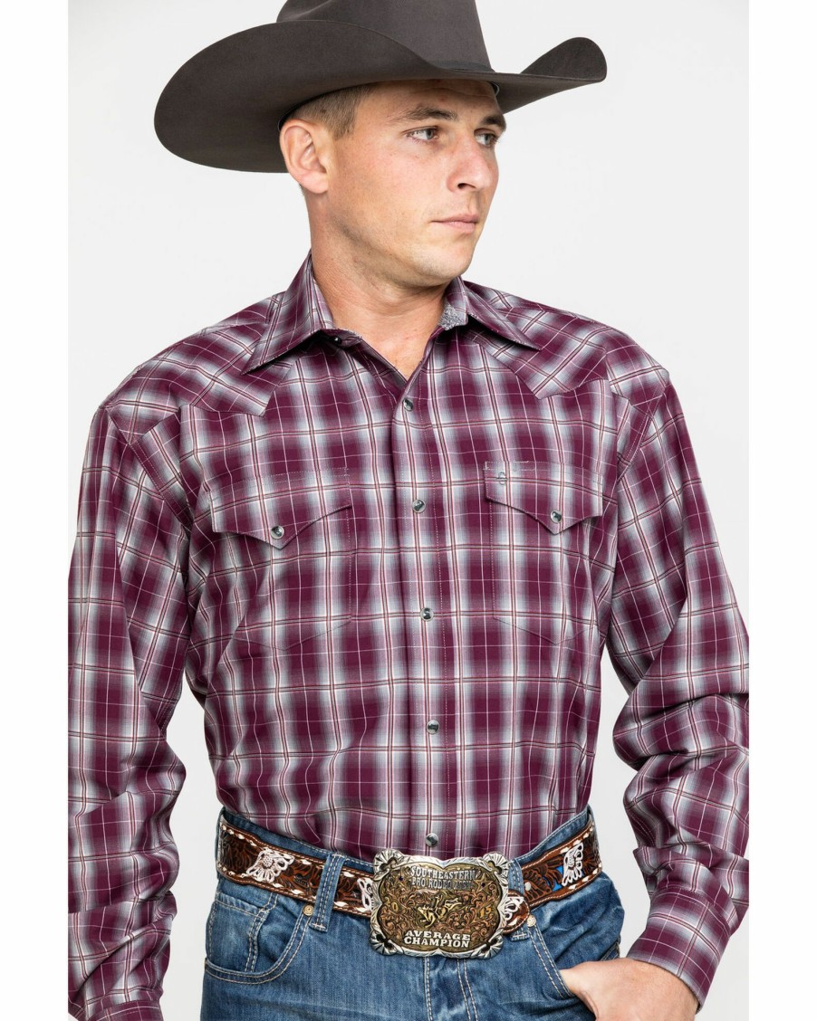 Shirt * | Stetson Men'S Cedar Ombre Plaid Long Sleeve Western Shirt Wine