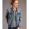 Jacket * | Stetson Women'S Floral Embroidered Button-Down Denim Jacket Blue