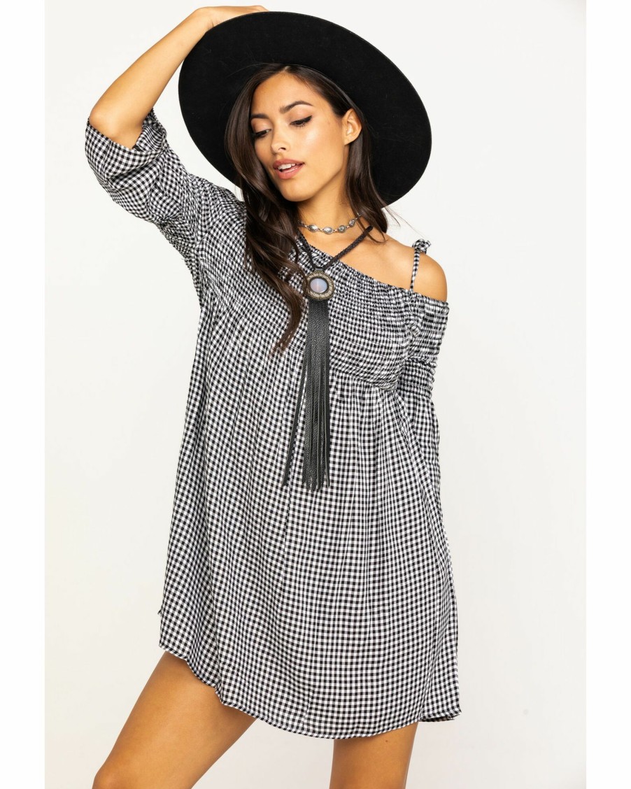 Dress * | Stetson Women'S Gingham Off The Shoulder Dress Black