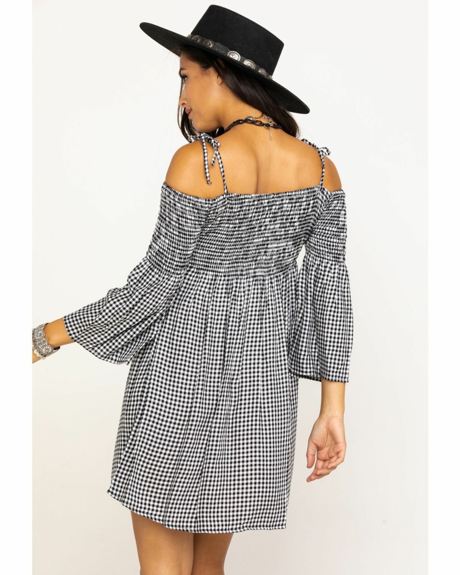 Dress * | Stetson Women'S Gingham Off The Shoulder Dress Black