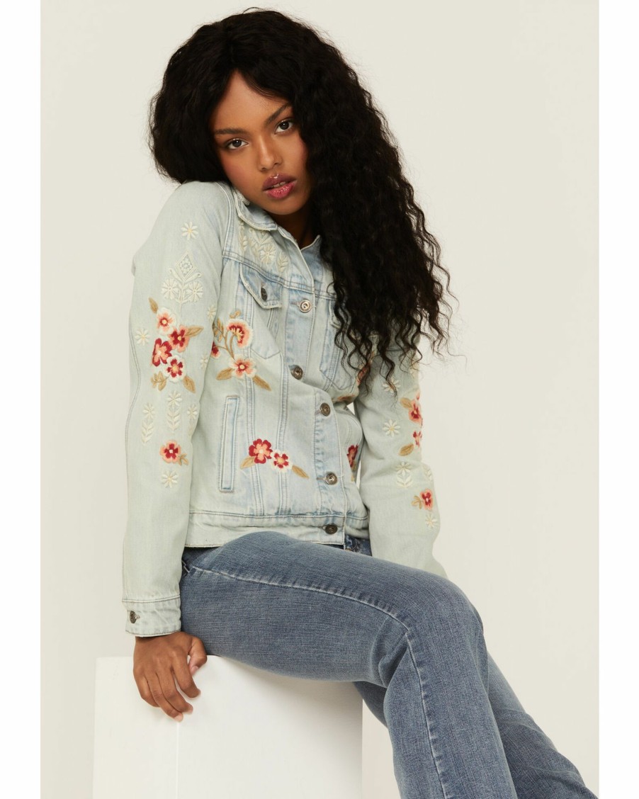 Jacket * | Stetson Women'S Embroidered Floral Denim Jacket Blue