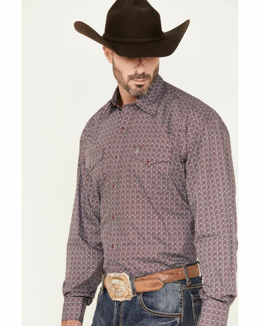 Shirt * | Stetson Men'S Boot Barn Exclusive Original Rugged Chevron Print Long Sleeve Western Shirt Brown