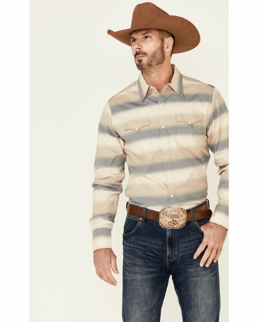 Shirt * | Stetson Men'S Cream Ombre Stripe Long Sleeve Snap Western Shirt White