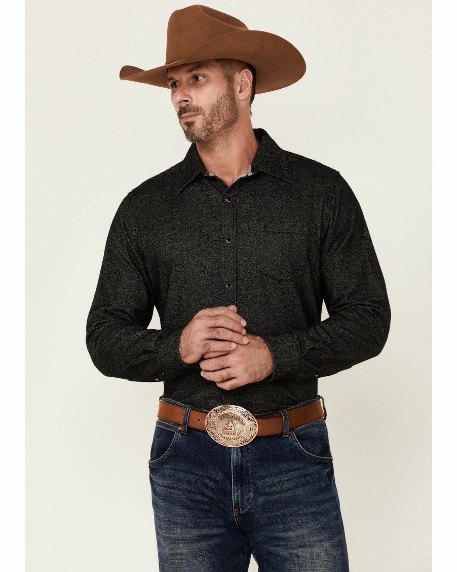 Shirt * | Stetson Men'S Solid Brushed Twill Snap Western Flannel Shirt Black