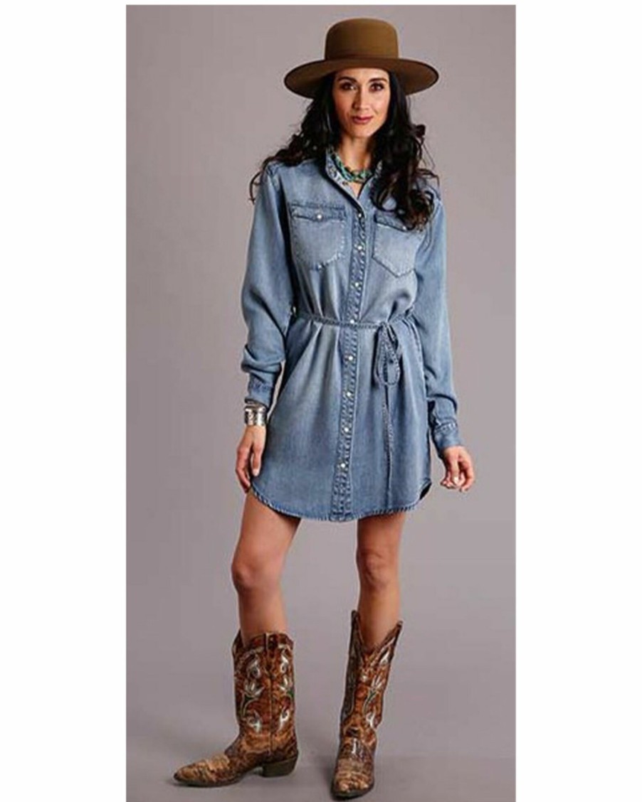 Dress * | Stetson Women'S Denim Snap Shirt Dress Blue