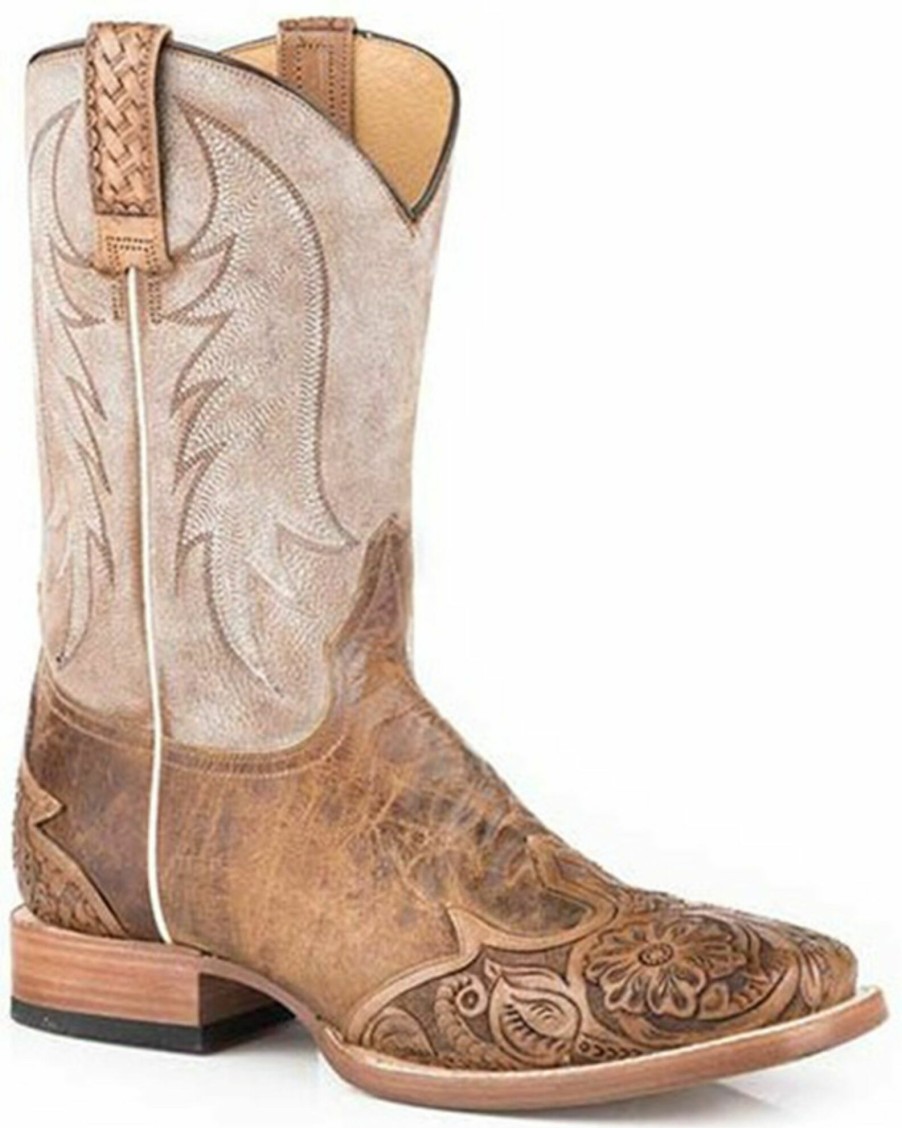 Boot * | Stetson Men'S Diego Tooled Wingtip Western Boots Wide Square Toe