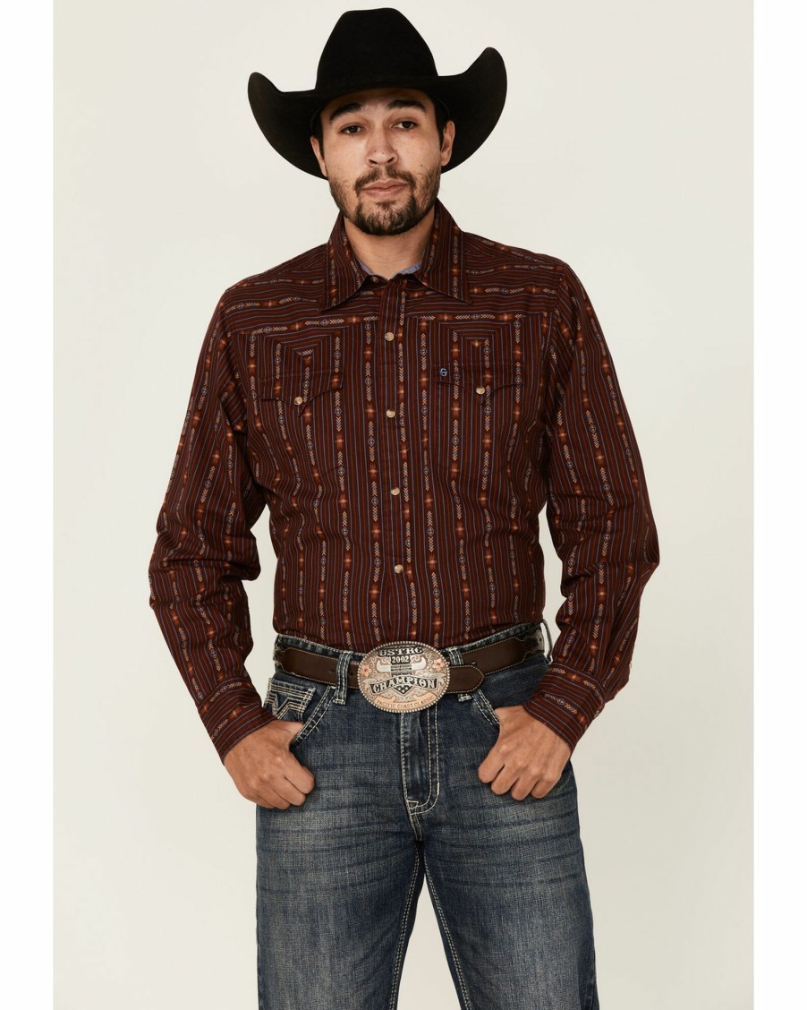 Shirt * | Stetson Men'S Southwestern Stripe Long Sleeve Snap Western Shirt Brown