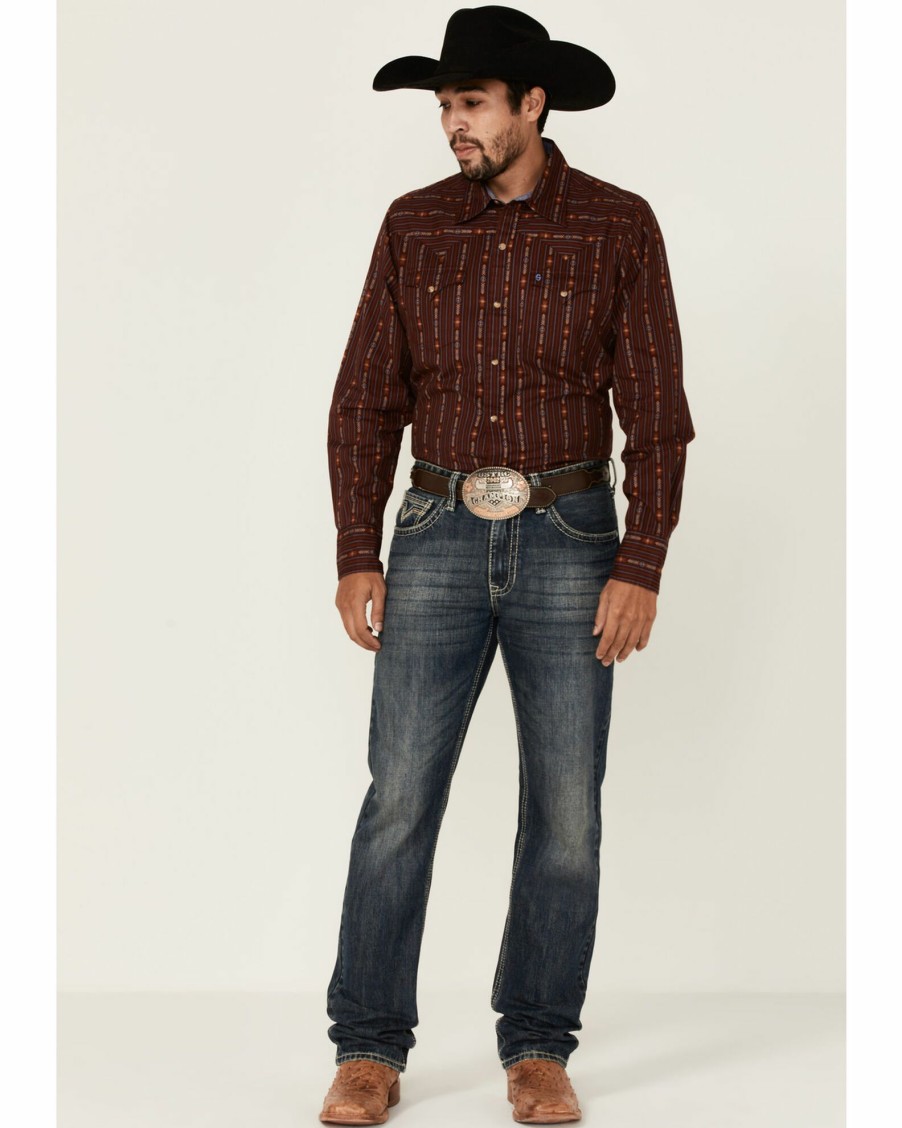 Shirt * | Stetson Men'S Southwestern Stripe Long Sleeve Snap Western Shirt Brown