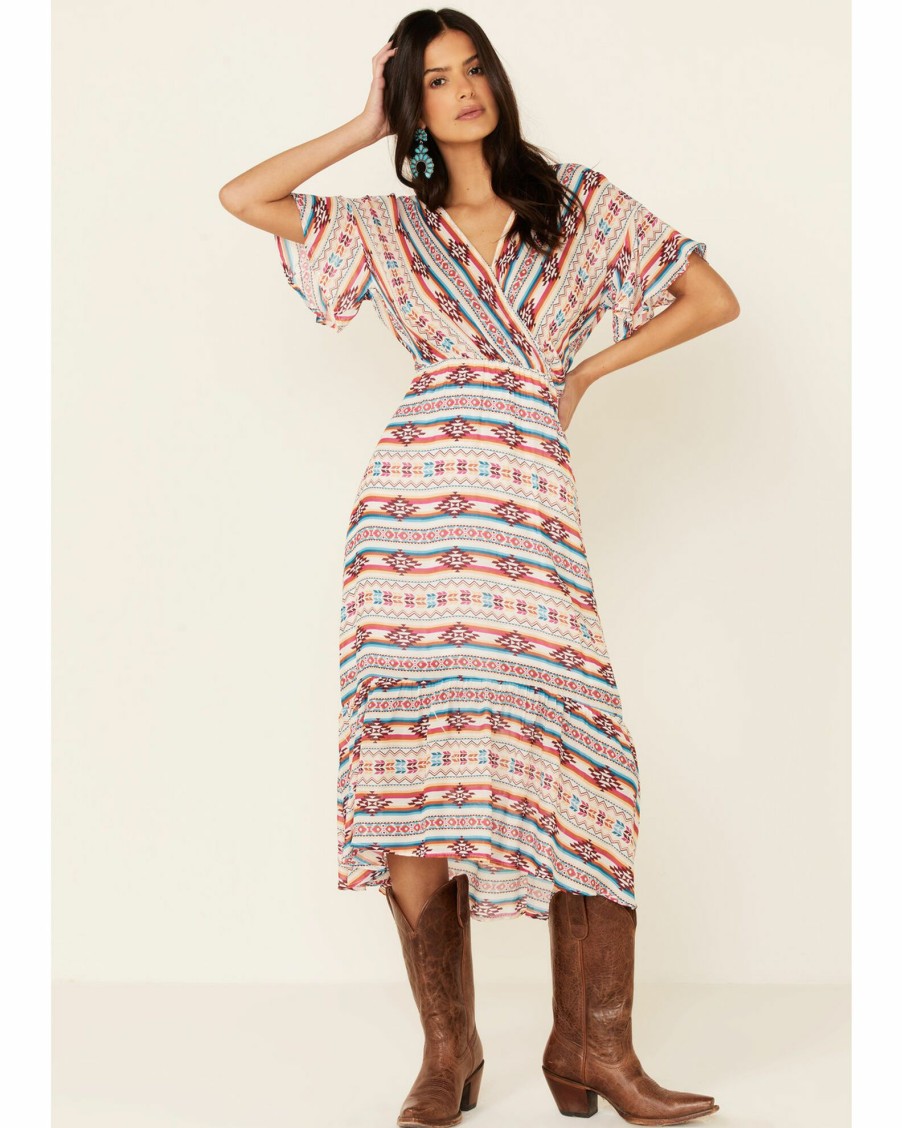 Dress * | Stetson Women'S Southwestern Print Surplice Dress Multi