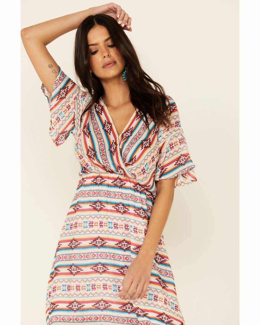 Dress * | Stetson Women'S Southwestern Print Surplice Dress Multi