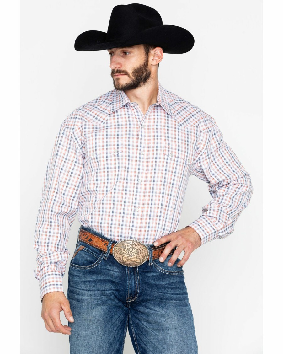 Shirt * | Stetson Men'S Small Plaid Snap Long Sleeve Western Shirt Orange