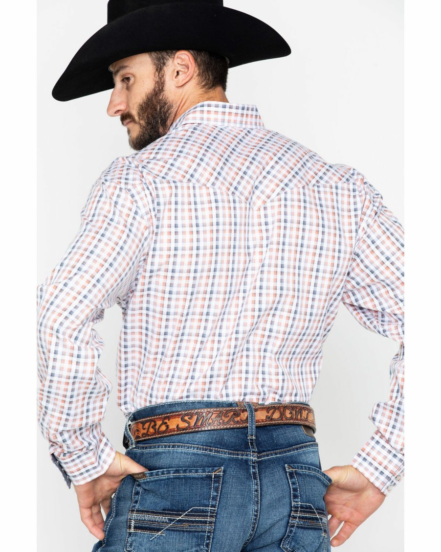 Shirt * | Stetson Men'S Small Plaid Snap Long Sleeve Western Shirt Orange