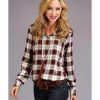 Shirt * | Stetson Women'S Plaid Long Sleeve Western Shirt Brown