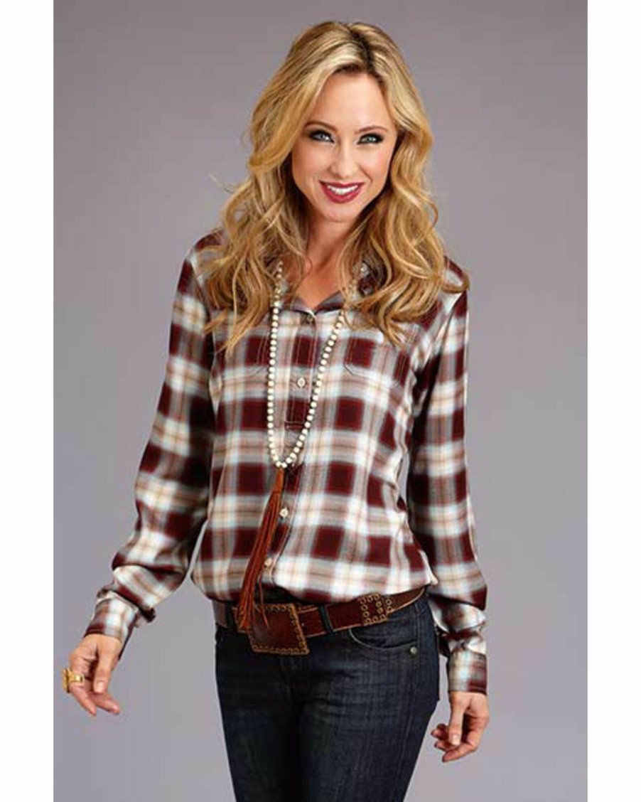 Shirt * | Stetson Women'S Plaid Long Sleeve Western Shirt Brown