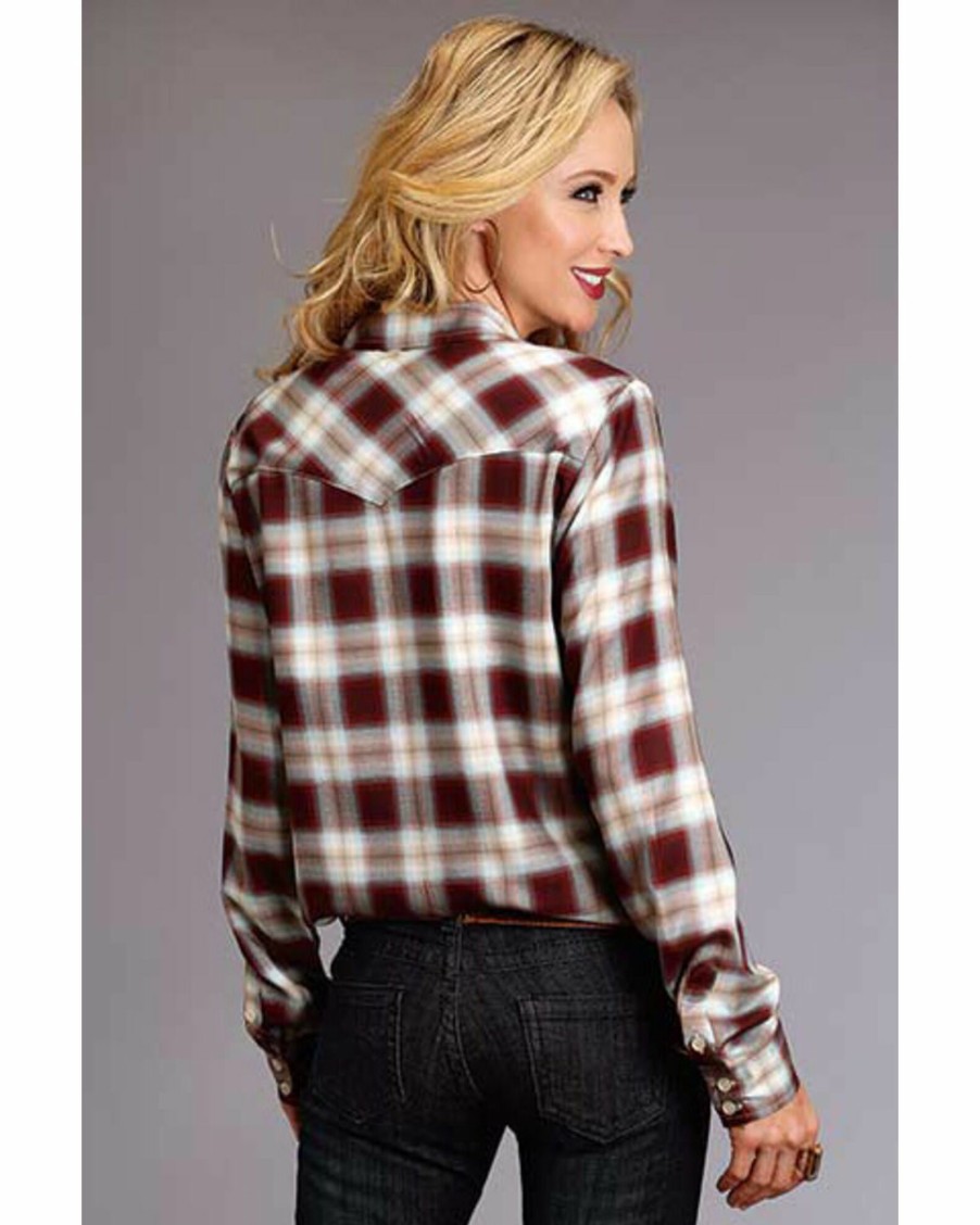 Shirt * | Stetson Women'S Plaid Long Sleeve Western Shirt Brown