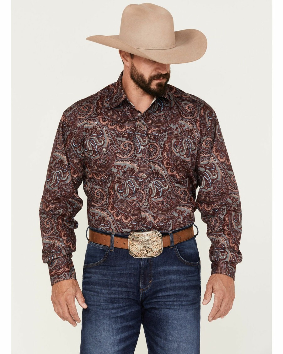 Shirt * | Stetson Men'S Paisley Print Long Sleeve Western Shirt Wine