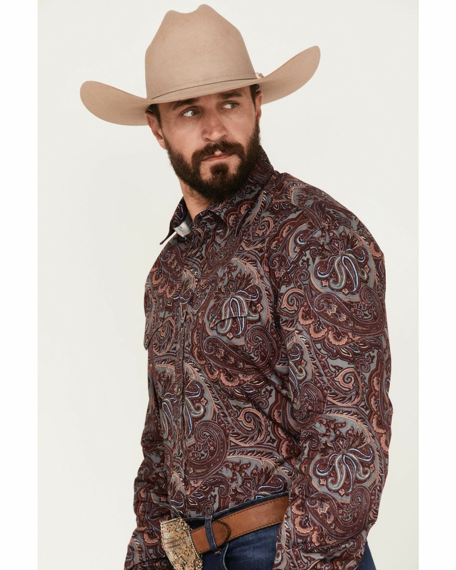 Shirt * | Stetson Men'S Paisley Print Long Sleeve Western Shirt Wine