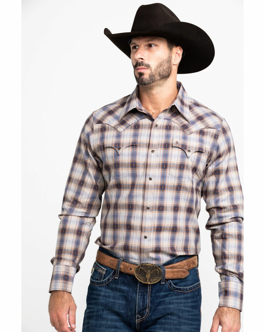 Shirt * | Stetson Men'S Dobby Med Plaid Long Sleeve Western Shirt