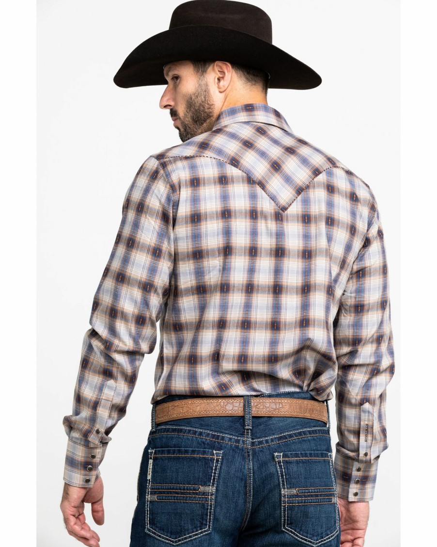 Shirt * | Stetson Men'S Dobby Med Plaid Long Sleeve Western Shirt