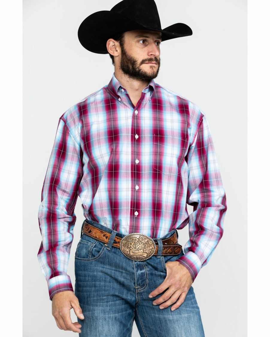 Shirt * | Stetson Men'S Spring Ombre Plaid Button Long Sleeve Western Shirt