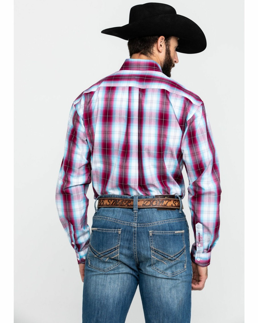 Shirt * | Stetson Men'S Spring Ombre Plaid Button Long Sleeve Western Shirt