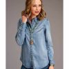 Shirt * | Stetson Women'S Solid Denim Long Sleeve Snap Western Shirt Blue