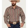 Shirt * | Stetson Men'S Fancy Medium Plaid Print Long Sleeve Snap Western Shirt Wine