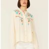 Shirt * | Stetson Women'S Cream Rayon Crepe Floral Embroidered Long Sleeve Snap Western Shirt White