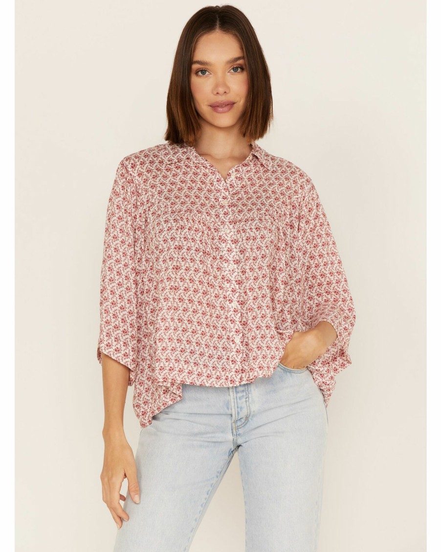 Shirt * | Stetson Women'S Cottage Floral Print Loose Fit Short Sleeve Blouse Red