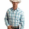 Shirt * | Stetson Men'S Double Pane Ombre Plaid Long Sleeve Western Shirt Blue