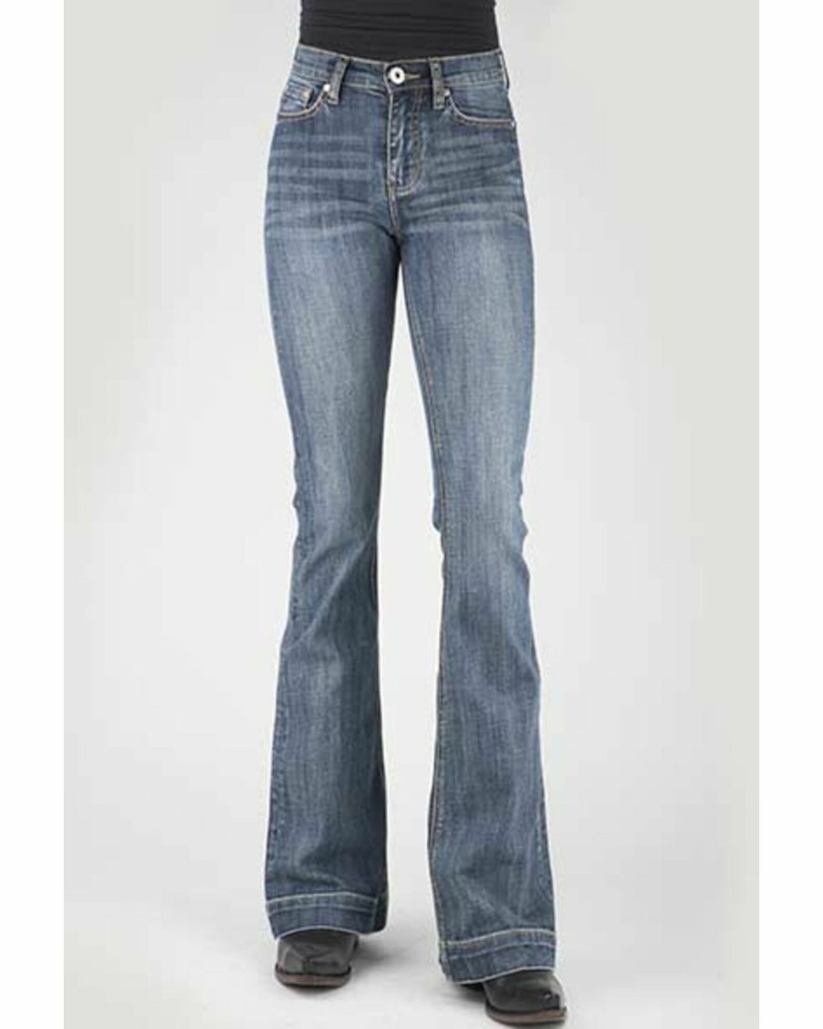 Jean * | Stetson Women'S 921 Medium Wash High-Rise Plain Pocket Flare Jean Blue