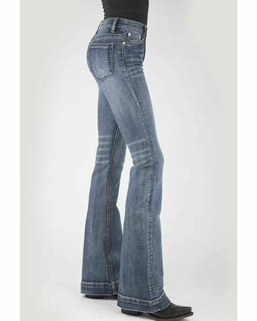 Jean * | Stetson Women'S 921 Medium Wash High-Rise Plain Pocket Flare Jean Blue