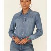 Shirt * | Stetson Women'S Denim Embroidered Long Sleeve Button-Down Western Shirt Blue