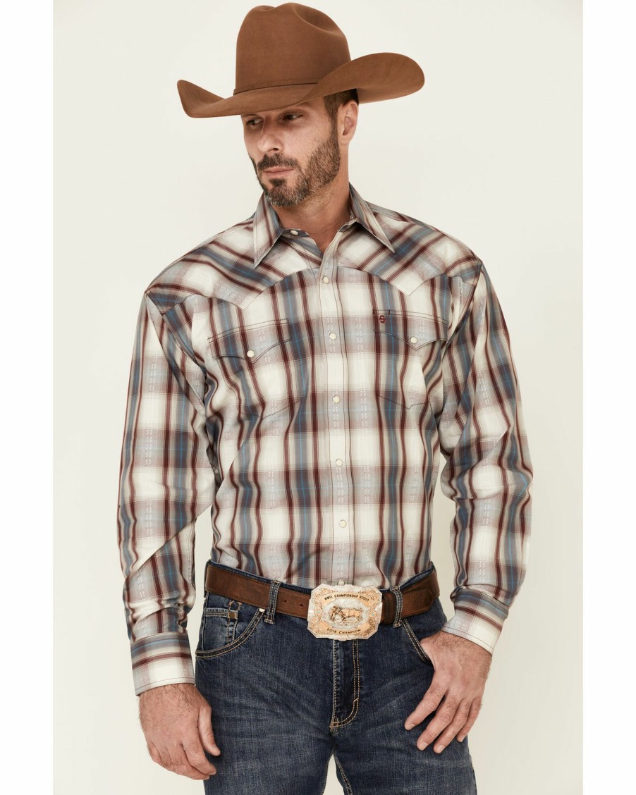 Shirt * | Stetson Men'S Ranch Dobby Plaid Long Sleeve Snap Western Shirt