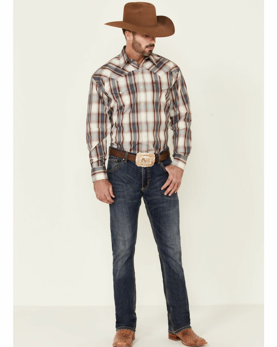 Shirt * | Stetson Men'S Ranch Dobby Plaid Long Sleeve Snap Western Shirt