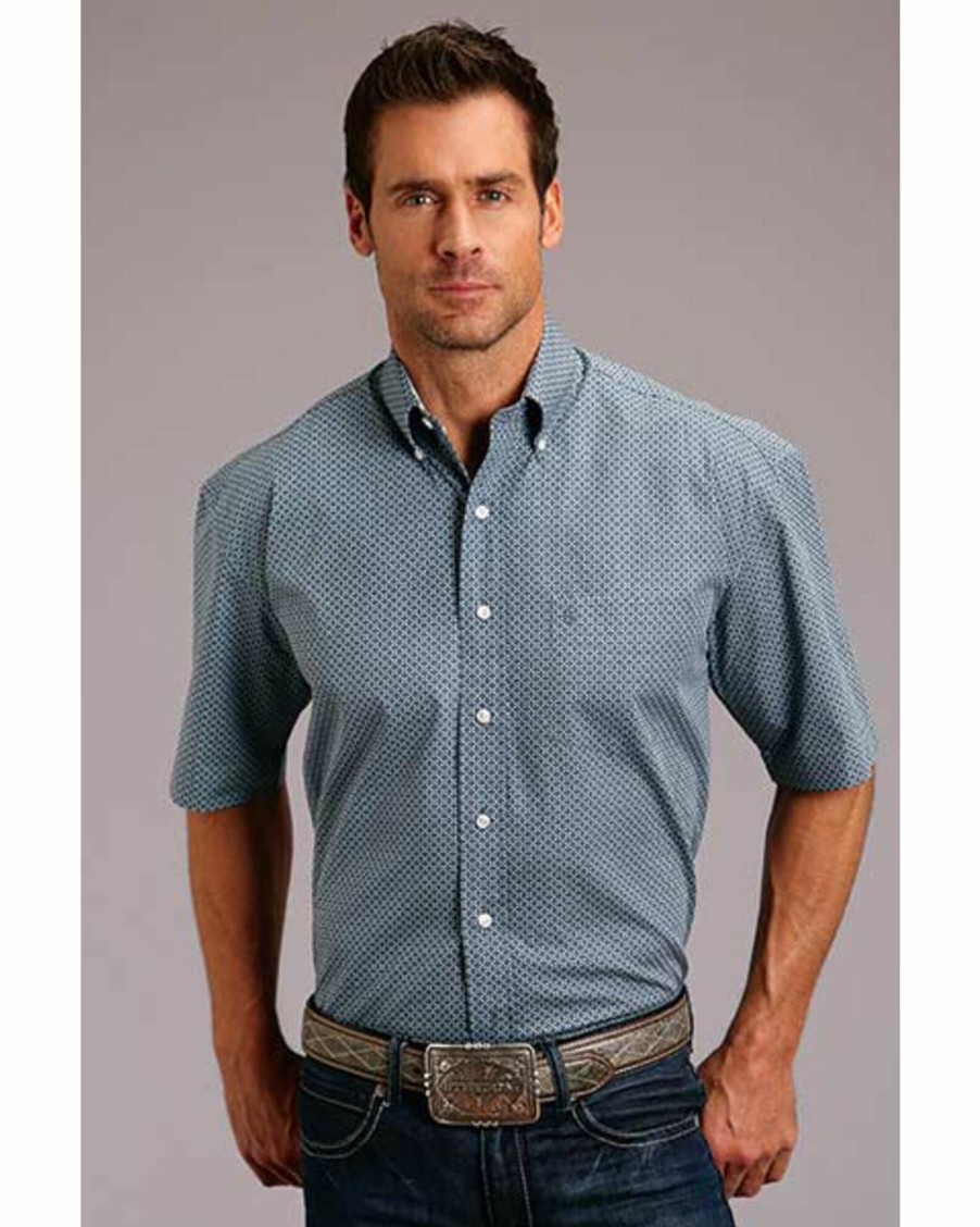 Shirt * | Stetson Men'S Classic Neat Geo Print Short Sleeve Western Shirt For Men'S Blue