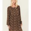 Dress * | Stetson Women'S Praire Paisley Print Long Sleeve Dress Brown