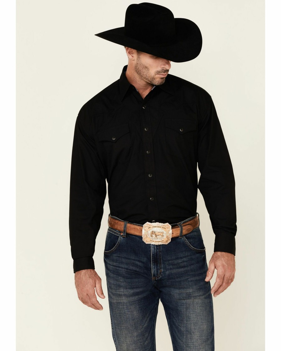 Shirt * | Stetson Men'S Solid Peach Poplin Long Sleeve Snap Western Shirt Black