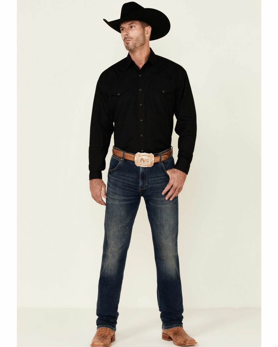 Shirt * | Stetson Men'S Solid Peach Poplin Long Sleeve Snap Western Shirt Black