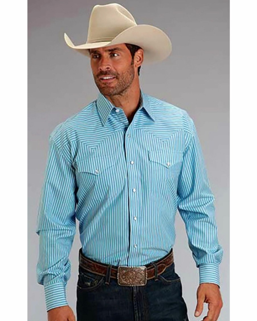 Shirt * | Stetson Men'S Striped Long Sleeve Western Shirt Blue