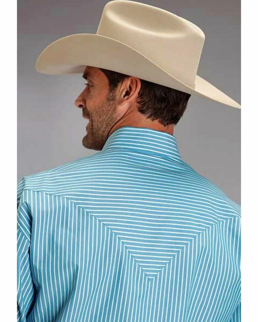 Shirt * | Stetson Men'S Striped Long Sleeve Western Shirt Blue